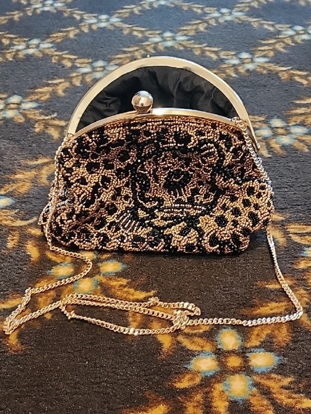 Source Unknown Beaded Leopard Clutch in Gold and Black - Picture 3 of 5